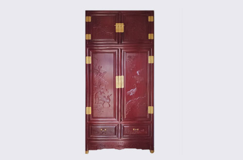 行唐高端中式家居装修深红色纯实木衣柜